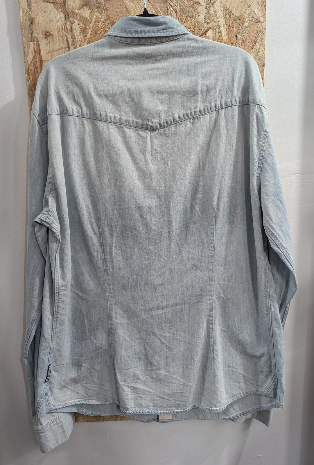 Armani Jeans Shirt Men XL Regular Cotton Button-Up Light Blue Denim Logo Vintage