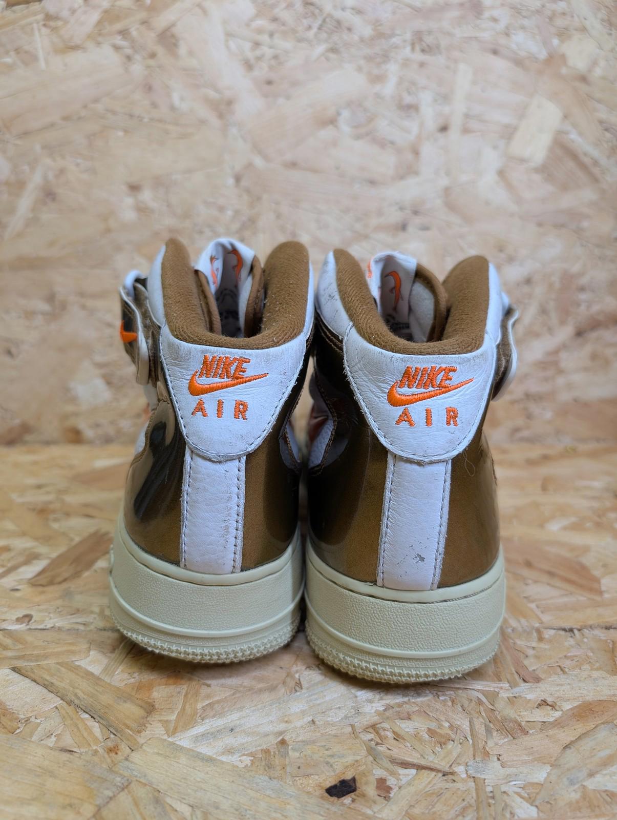 Nike Air Force 1 UK 9 Mid QS White Total Orange Ale Brown Trainers Gold White
