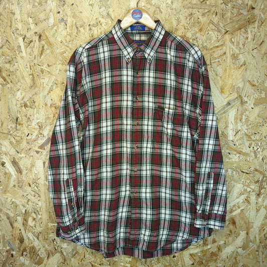 Pendleton USA Vintage 90s Heavy Cotton Shirt Check Plaid Red Green Cream Large