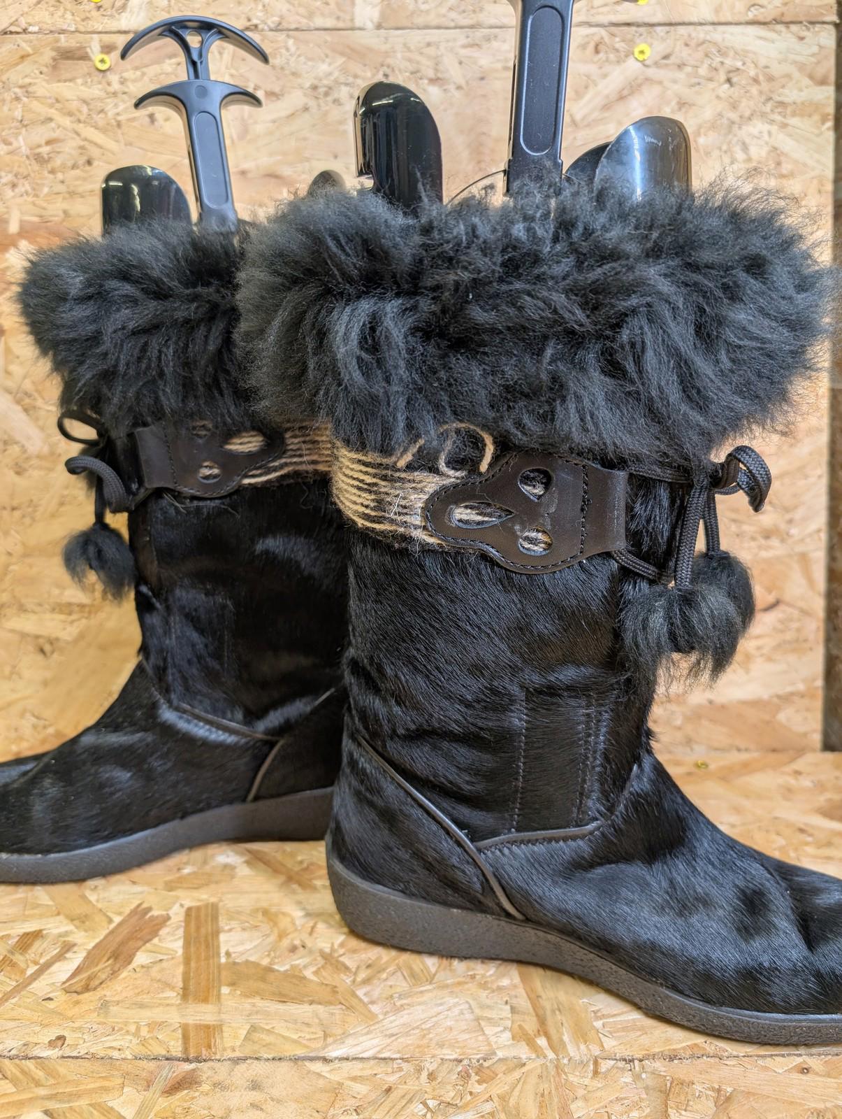 Dival Boots Women UK 6 Fur Trim Shearling Wool Style Black Winter Vintage 80s