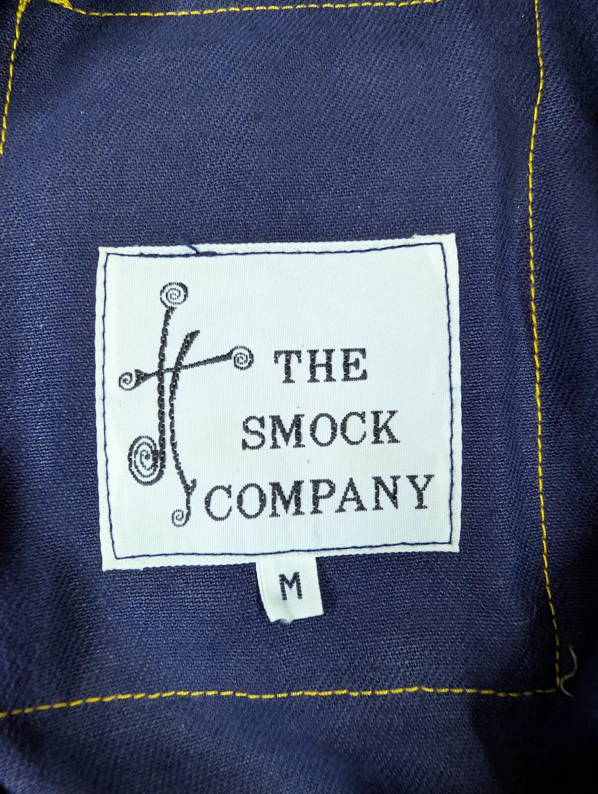 Vintage Smock Company Pullover Oversized Medium Yellow Blue Twill Nautical 1992