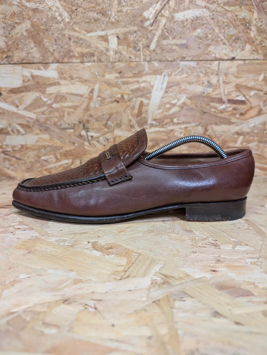 Barker Adrian Loafers Mens UK 9 Brown Leather Braided Leather Woven Slip On