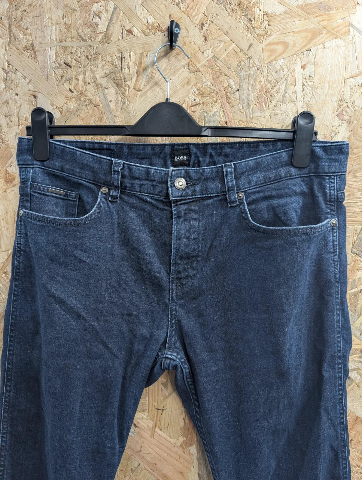 Hugo Boss Delaware Jeans Mens W34 L32 Dark Blue Wash Stretch Denim Slim Fit Zip