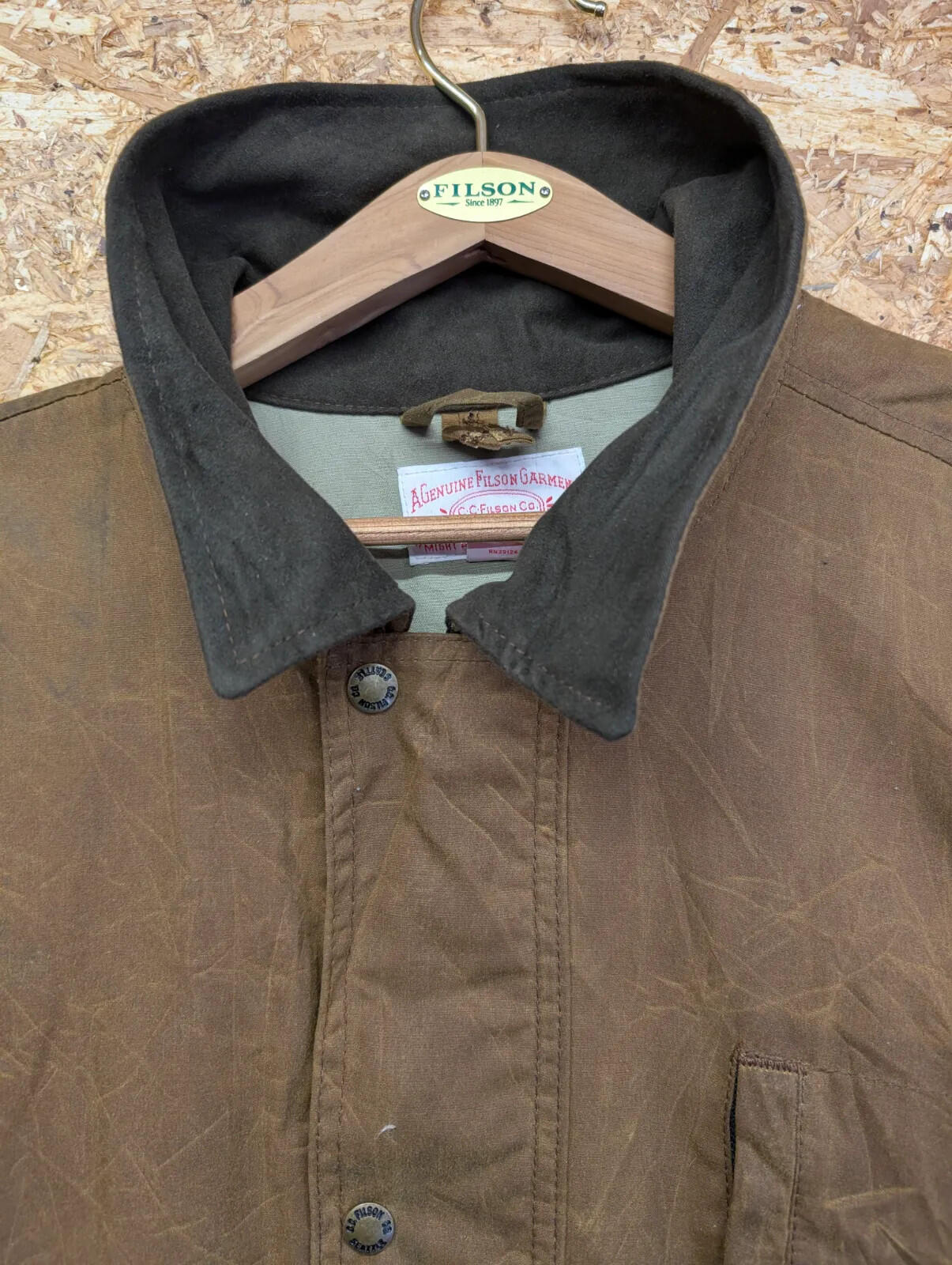 Filson Cover Cloth Mile Marker Coat Mens XXL Brown Zip 10023 USA Made Lined Wax