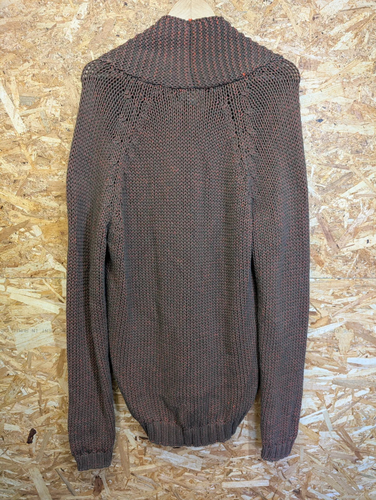 Diesel Chunky Knit Jumper Men XL Brown Orange Speckle Cotton Button Shawl Collar