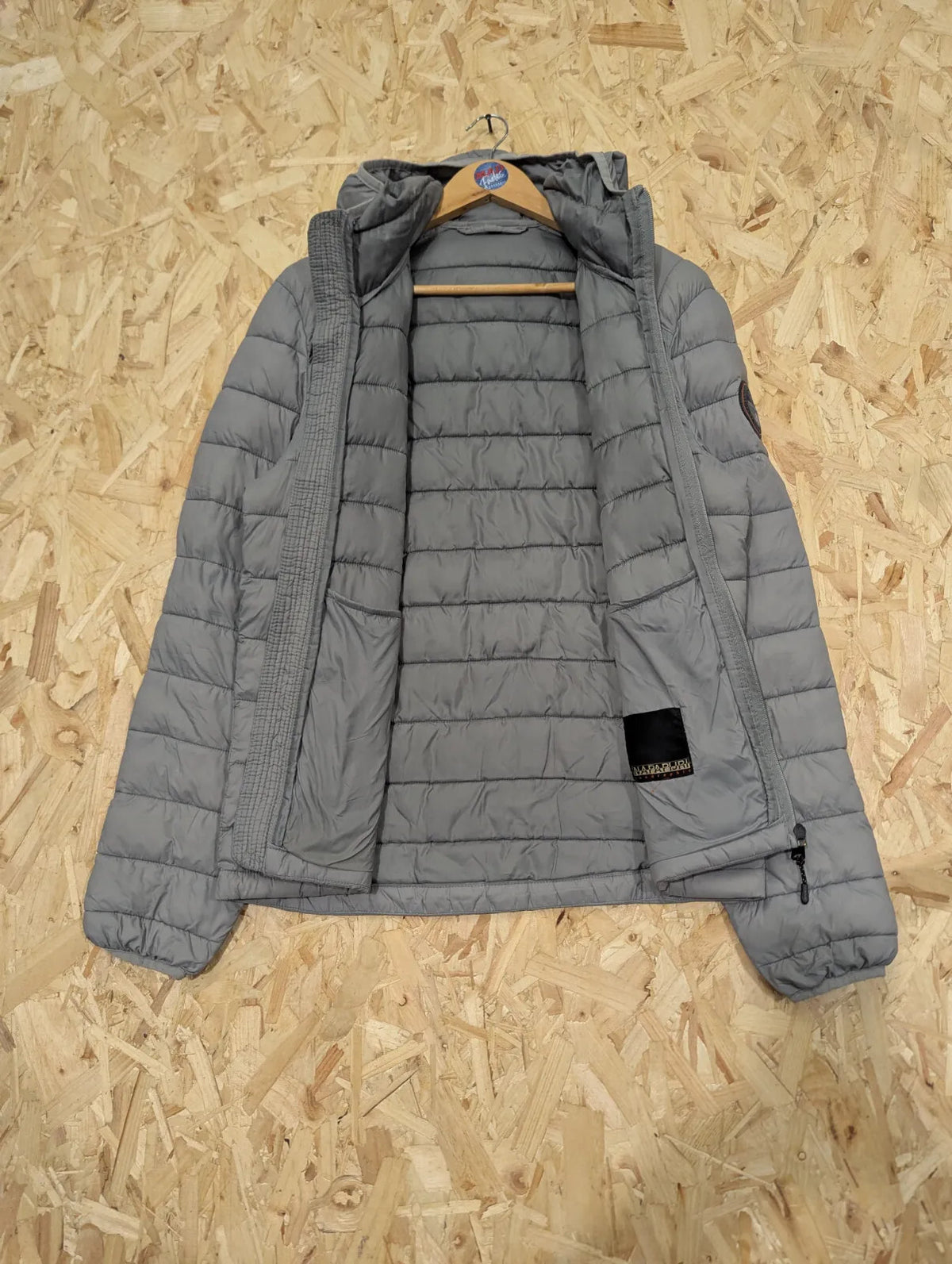Napapijri Puffer Jacket Mens Medium Grey Quilted Hooded Padded Insulated Coat