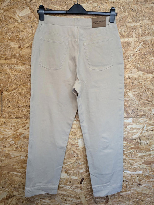 Lauren Jeans Co Trousers Women UK 12 Beige Stone Cotton Blend High Waist Chino
