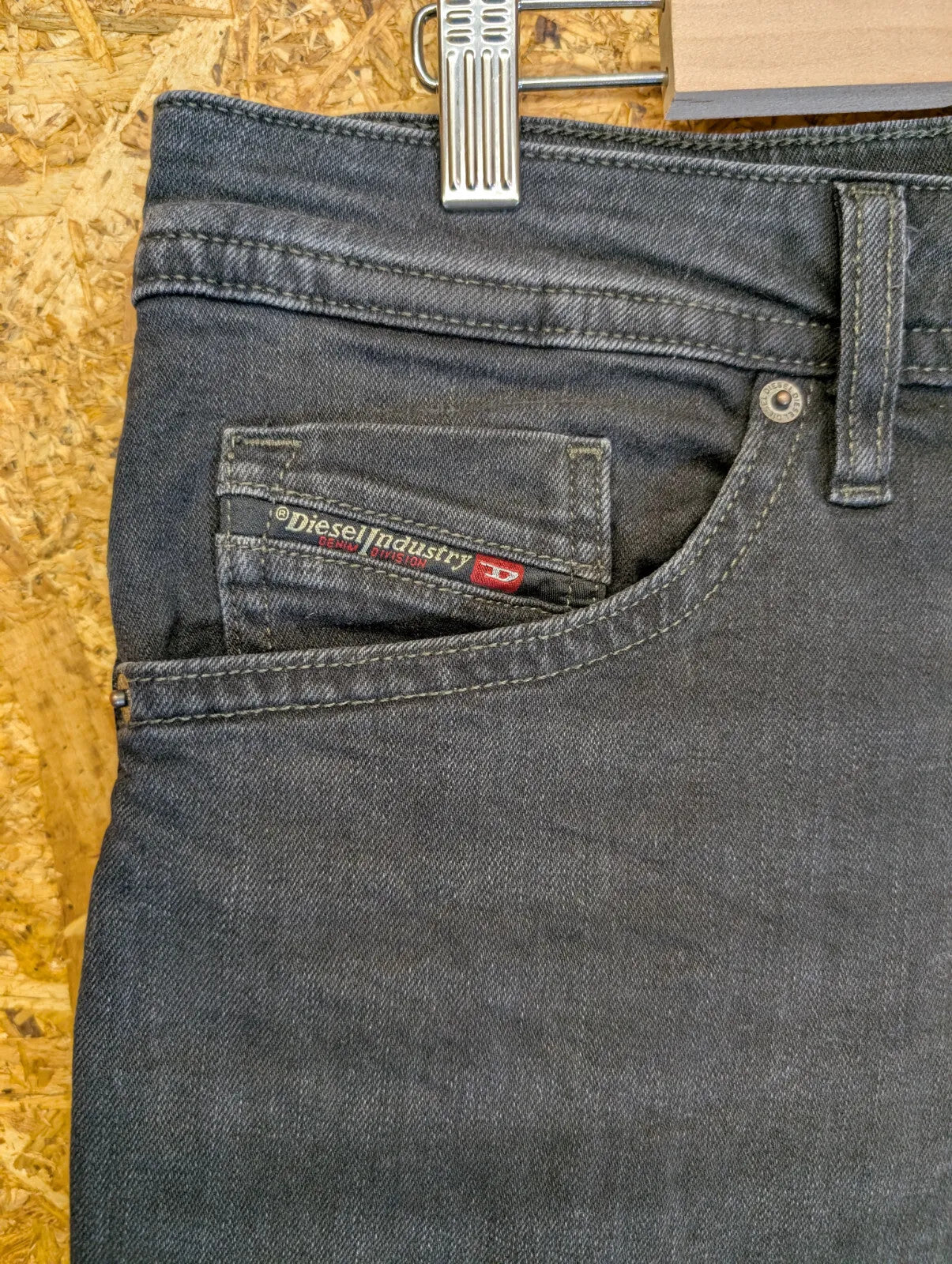 Diesel Thommer Jeans Mens W32 L32 Black Grey Charcoal Wash Denim Slim Zip Fly