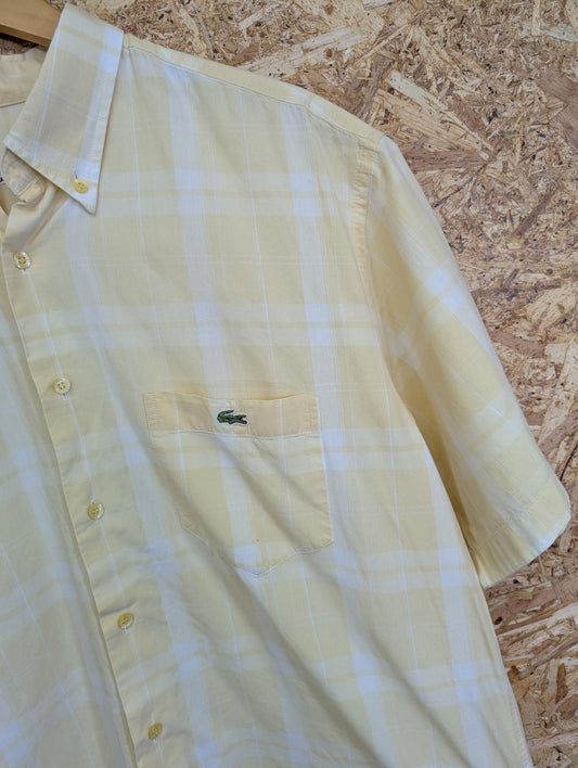 Lacoste Shirt Large 43 Vintage 90s Short Sleeve Yellow White Check Cotton