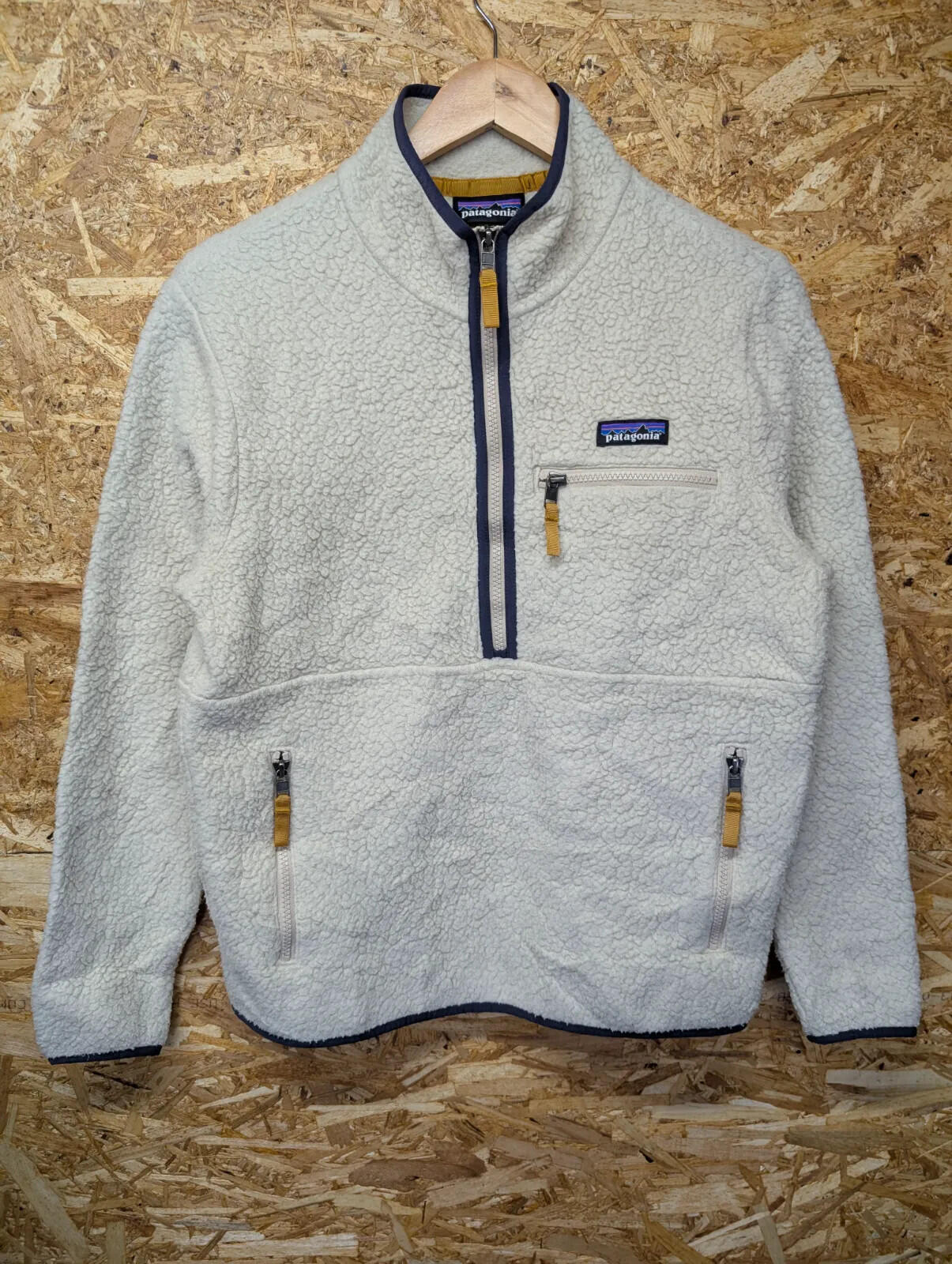 Patagonia Deep Pile Fleece Pullover Jacket Womens Small Cream Retro Sherpa Zip