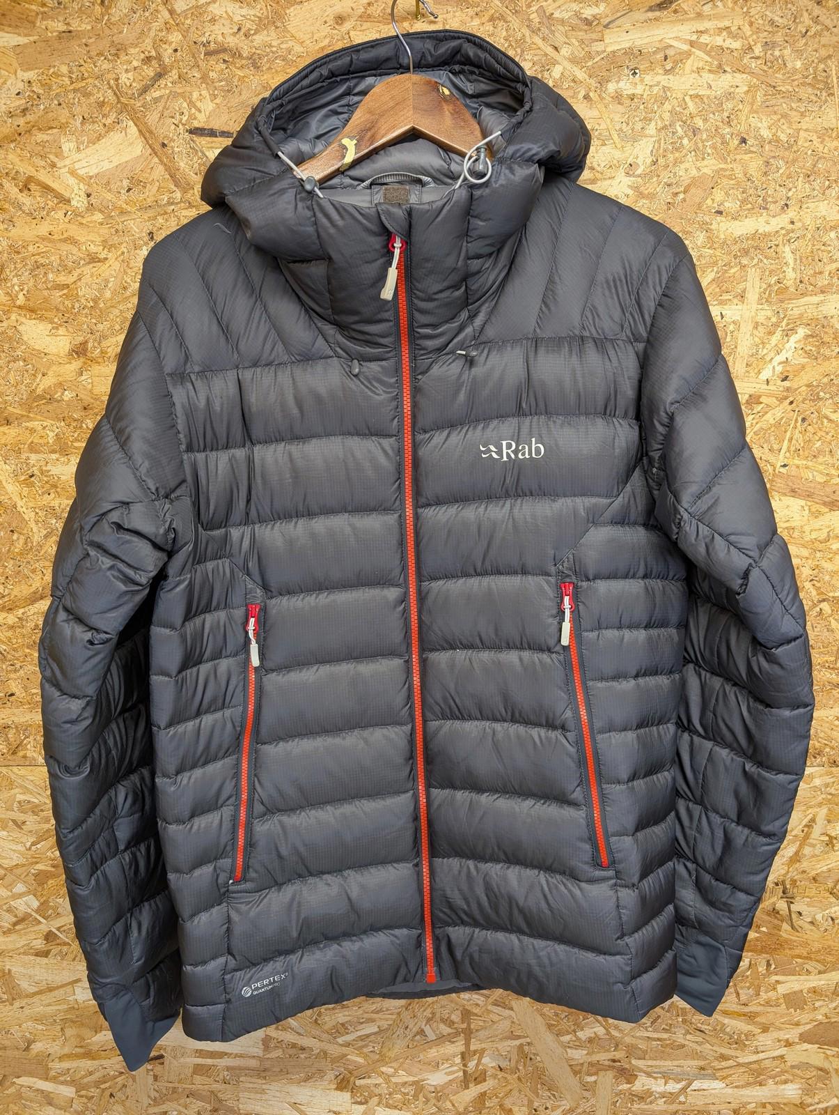 Rab Electron Jacket Small Men Insulated Down Hooded Grey Black Hiking Puffer