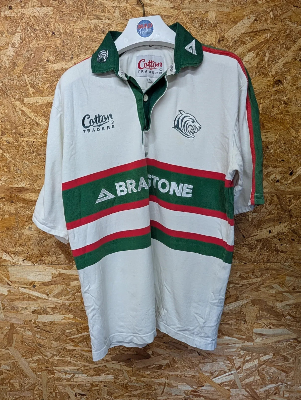 Vintage Leicester Tigers Away Rugby Shirt Mens Medium White Cotton Traders 90s