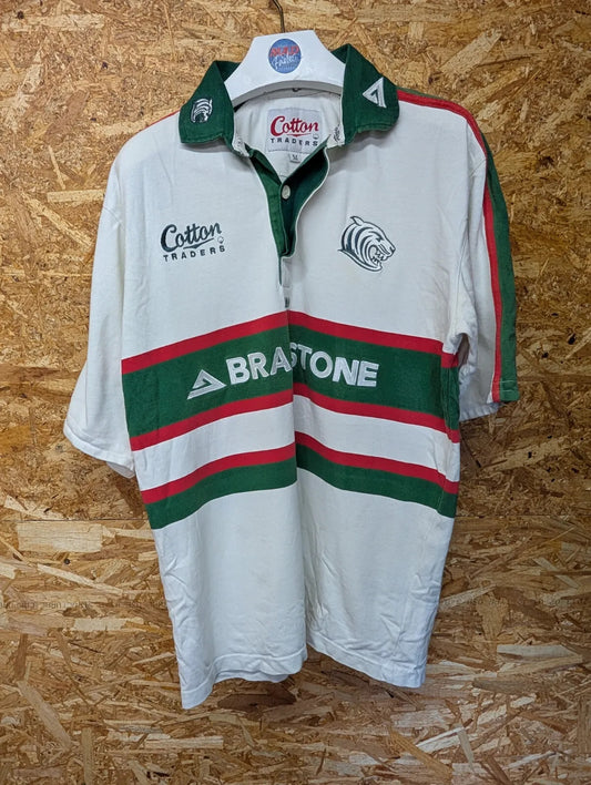 Vintage Leicester Tigers Away Rugby Shirt Mens Medium White Cotton Traders 90s