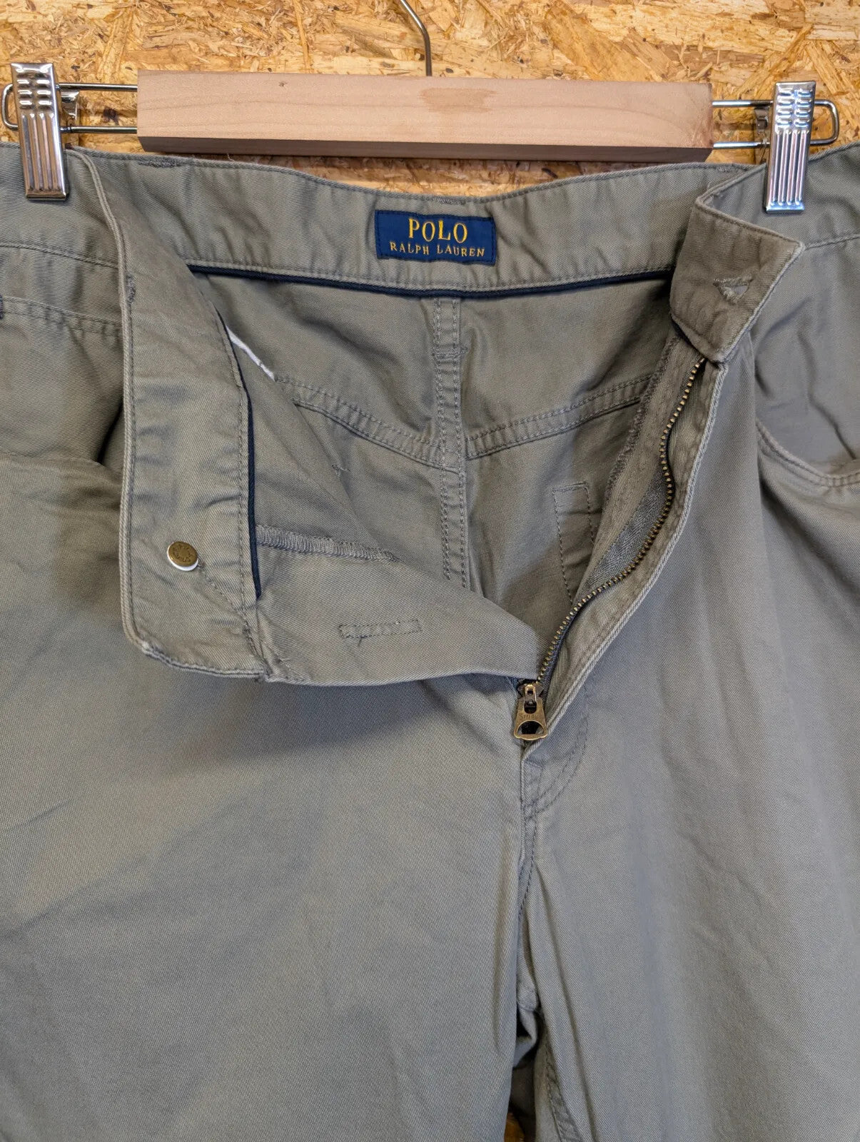 Ralph Lauren Chino Pants Men W36 L32 Grey Khaki Stretch Slim Fit Five Pocket Zip