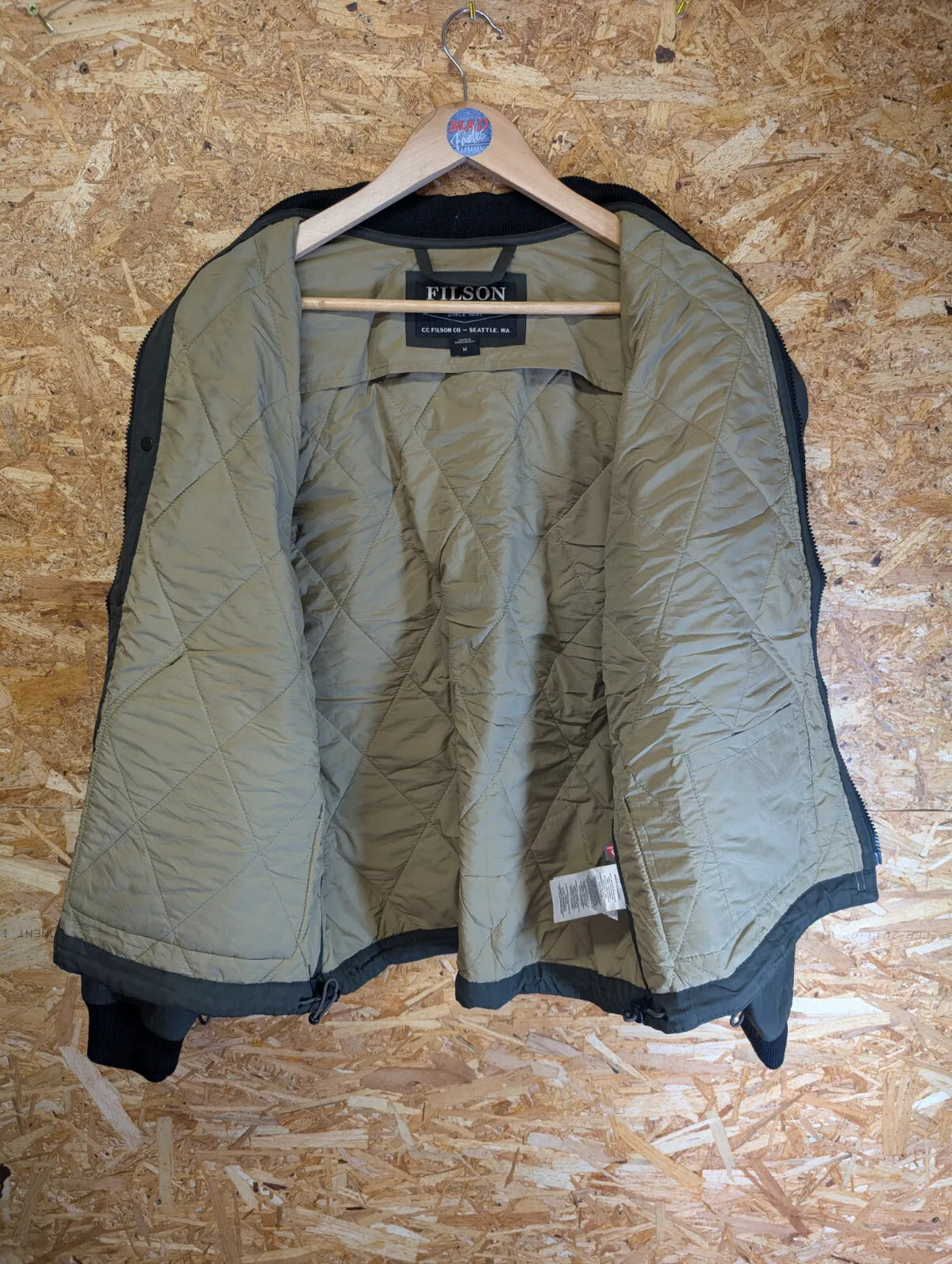Filson Quilted Pack Bomber Jacket Mens Medium Dark Otter Green Padded Primaloft