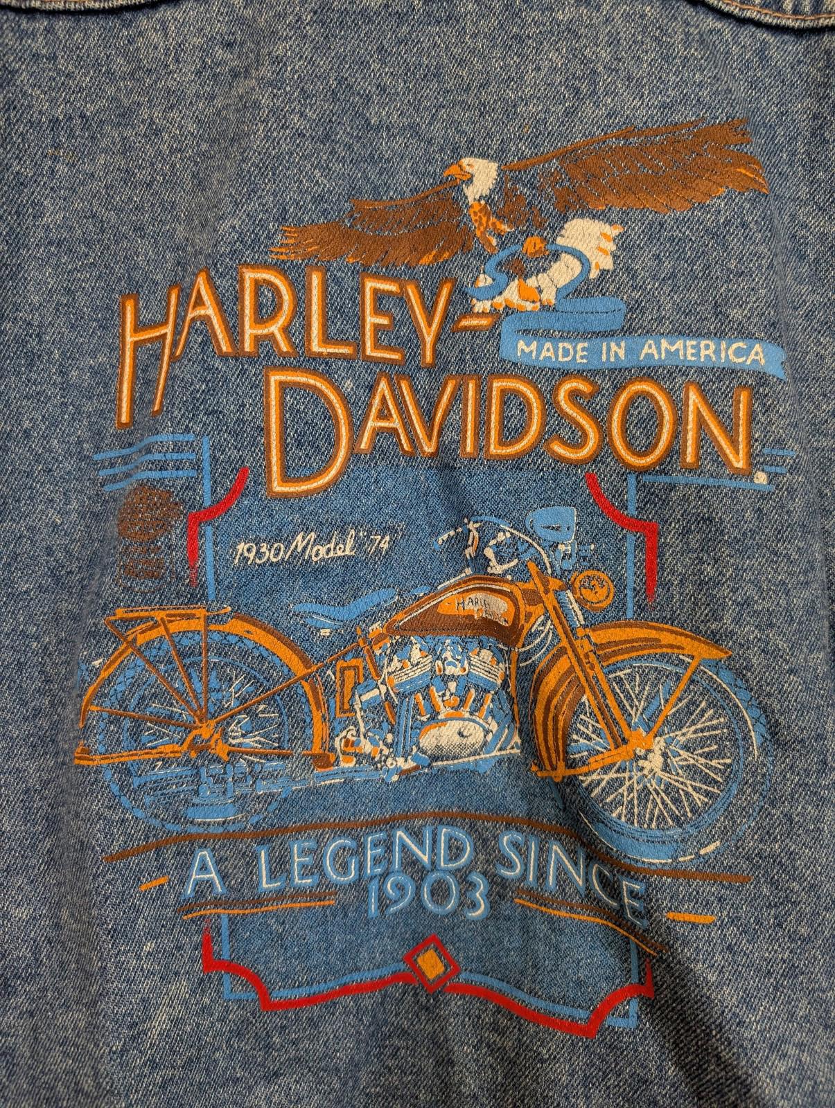 Harley Davidson Denim Jacket Boys Age 7-8 Vintage 90s Graphic Blue Cotton