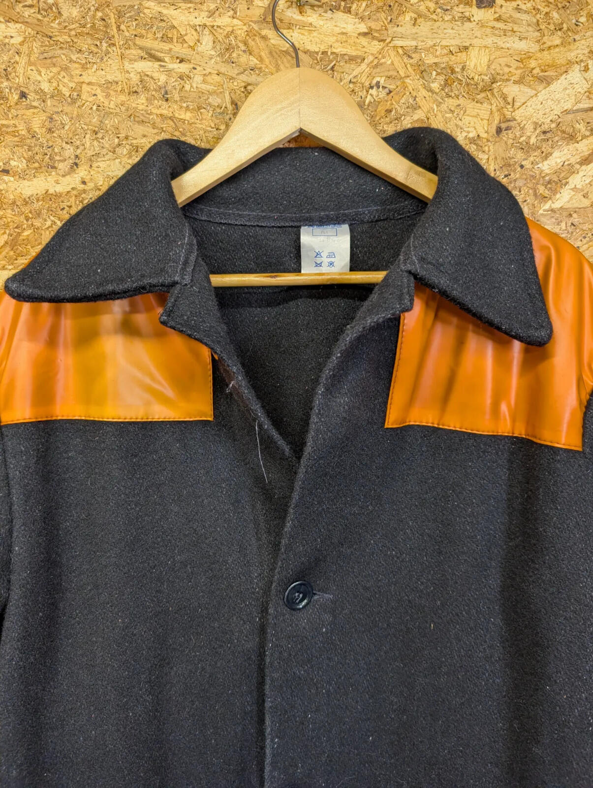 Vintage Donkey Jacket Mens Medium Black Orange NCB Coal Chore Wool 70s Button