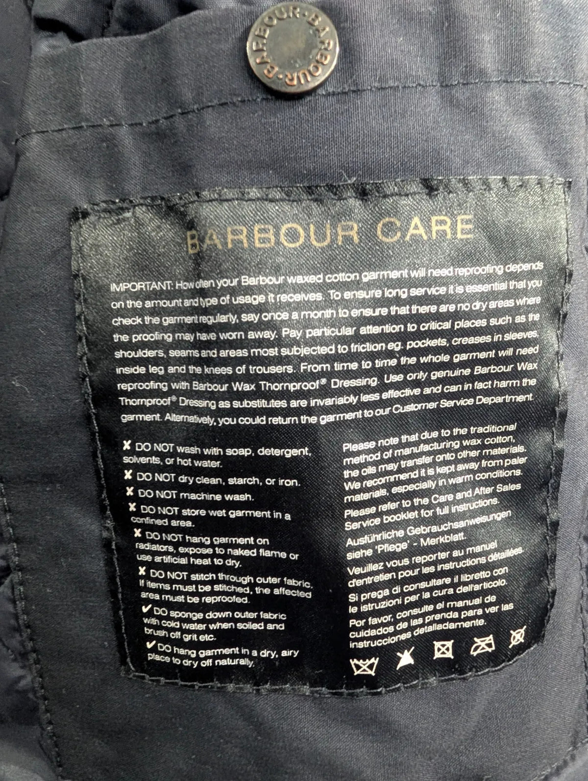 Barbour Digby Jacket Mens Medium Navy Waxed Cotton Corduroy Collar Quilted