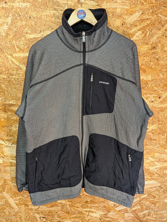 Patagonia R2 Granular Fleece Jacket Mens Large Grey Black Zip Hiking Walking