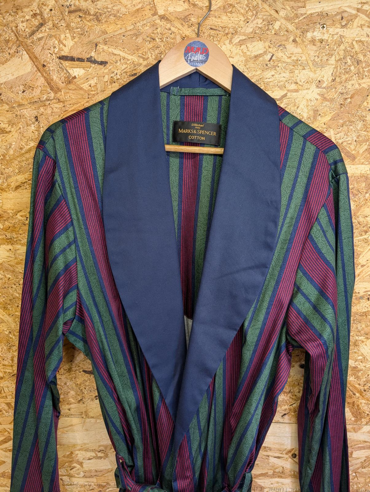 Vintage 90s M&S St Michael Cotton Dressing Gown Smoking Jacket House Robe Large
