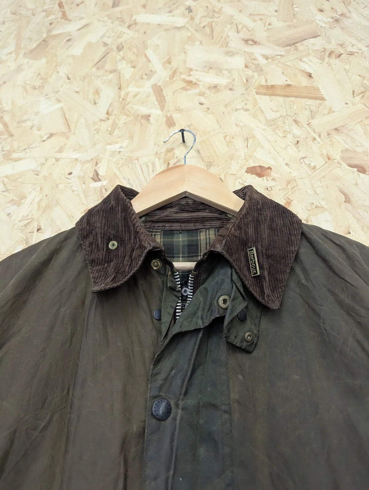 Vintage Barbour Border Wax Jacket Mens Medium C40 Sage Green Tartan Lining 80s