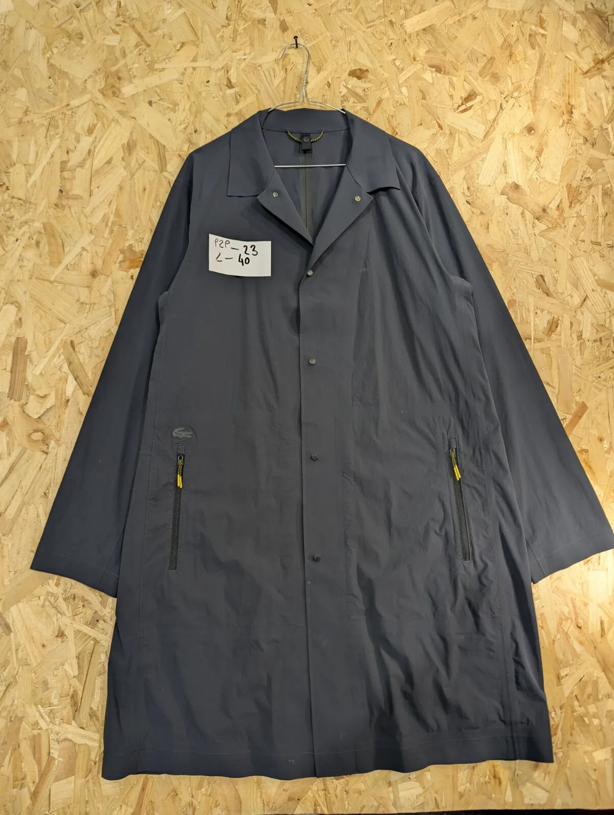 Lacoste Rain Jacket Mac Mens Medium Navy Snap Front Longline Lightweight Trench