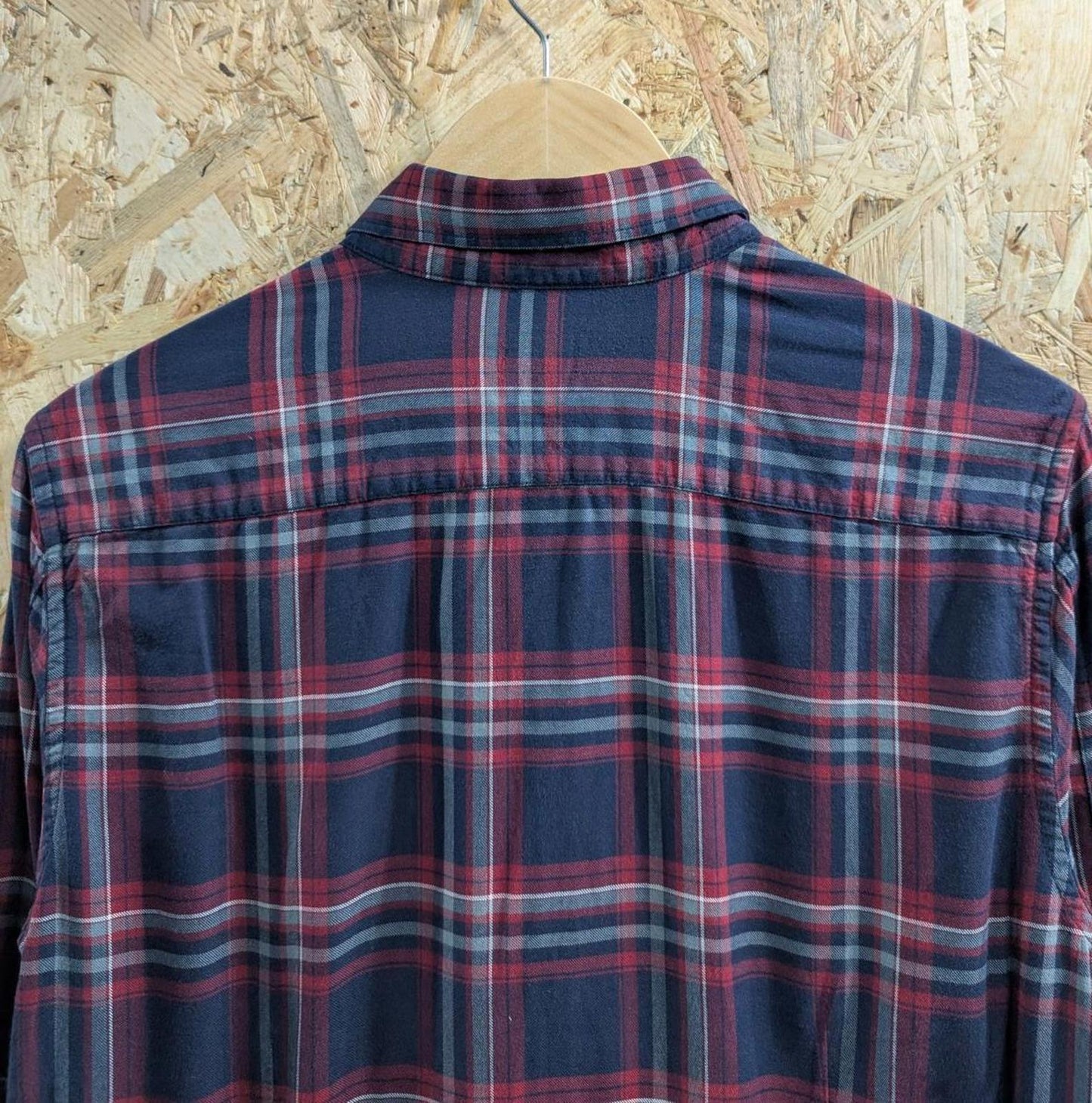 Barbour Shirt Small Men Slim Fit Navy Burgundy Long Sleeve Button Down Collar