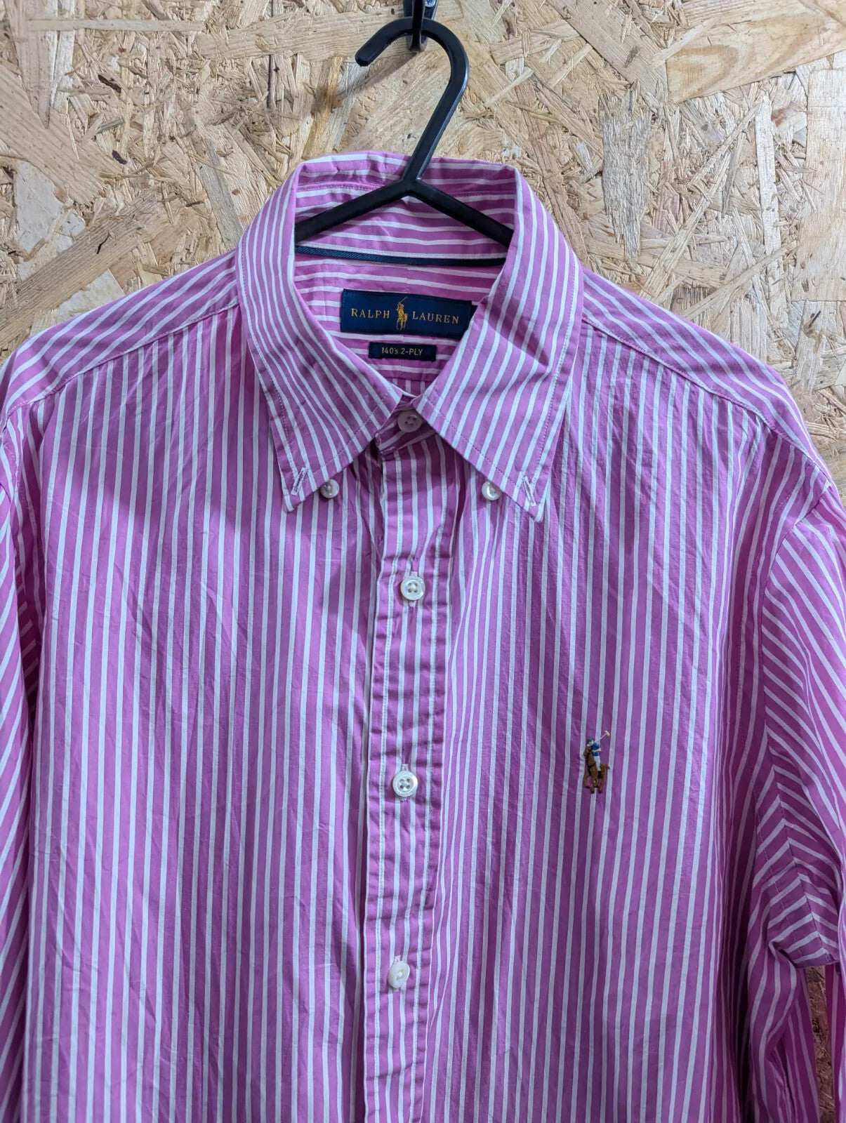 Polo Ralph Lauren Shirt Mens Medium Pink White Cotton Stripe Button Down Collar