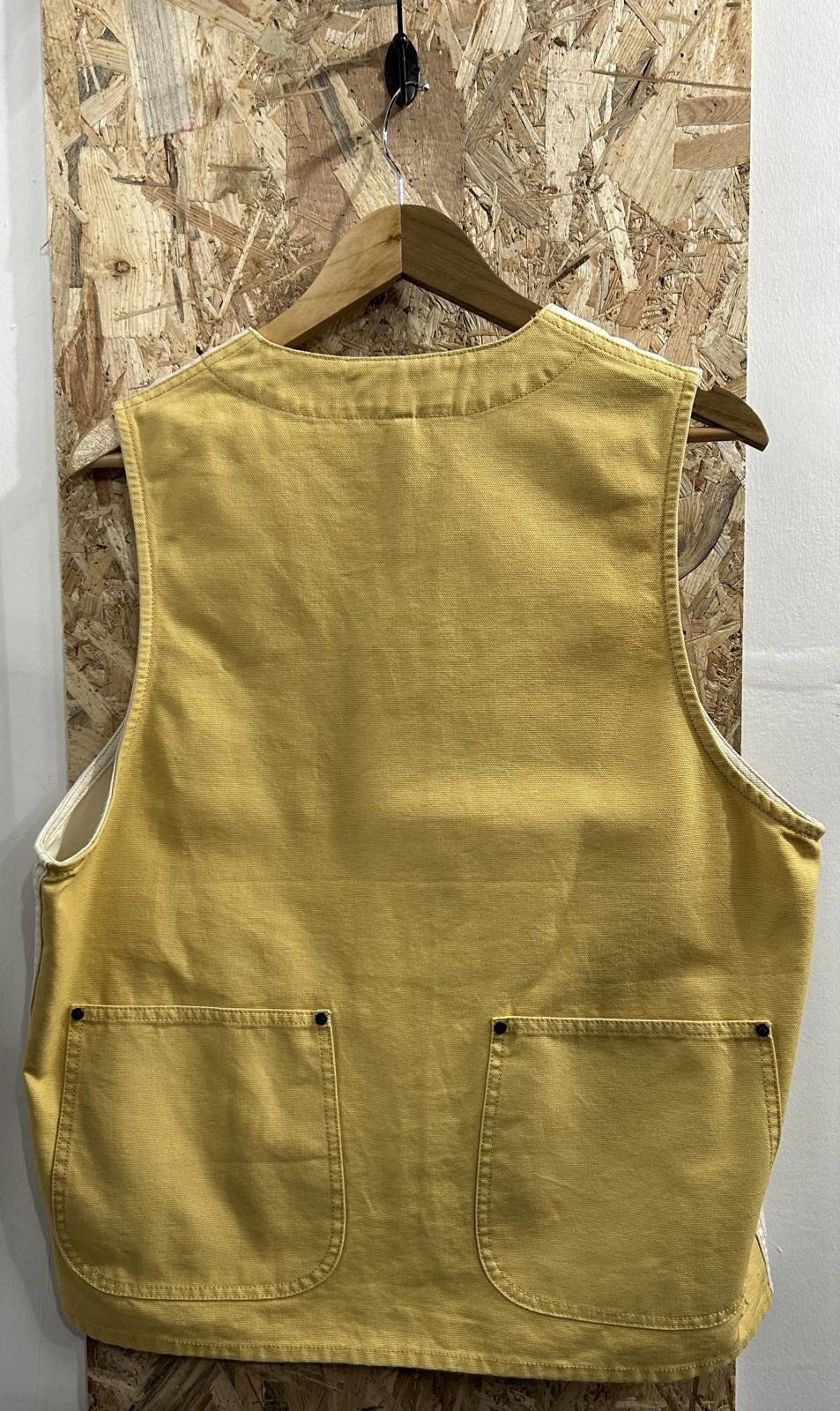 Nigel Cabourn Lybro Vest Large 50 Waistcoat Yellow White Denim Twill Canvas