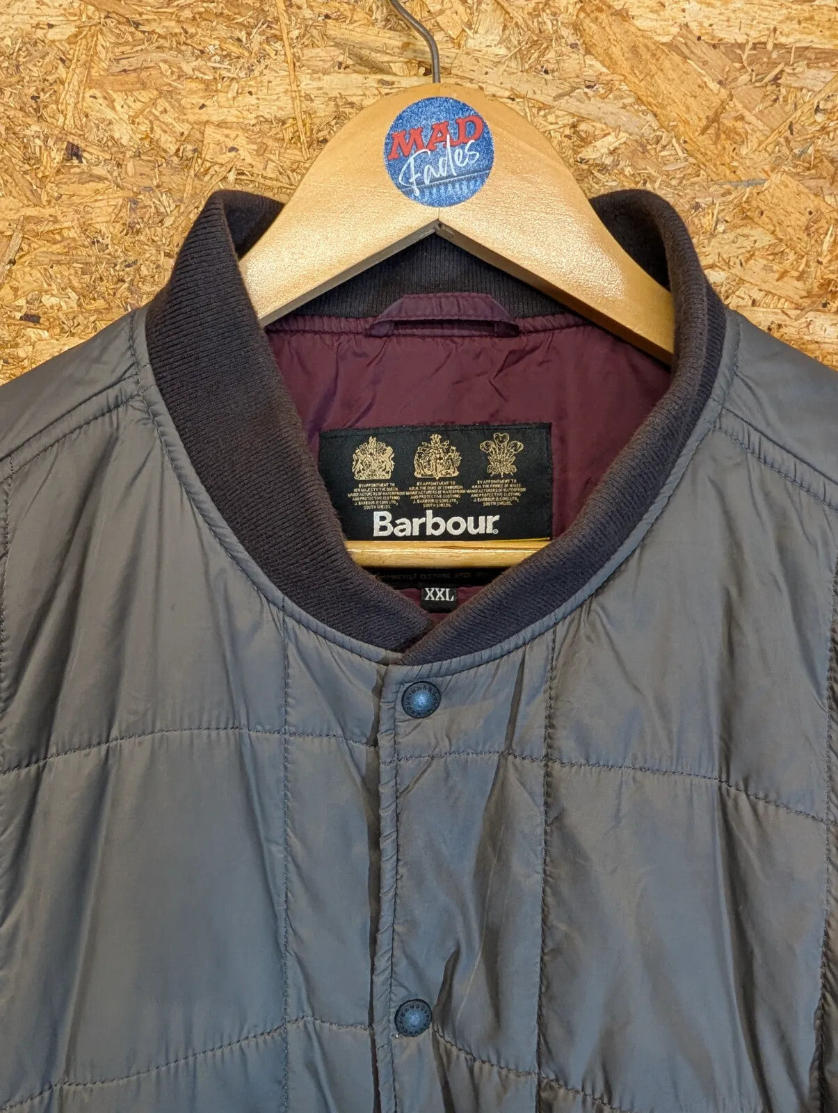 Barbour International Worn Quilt Bomber Jacket Mens XXL Grey Lightweight Snap