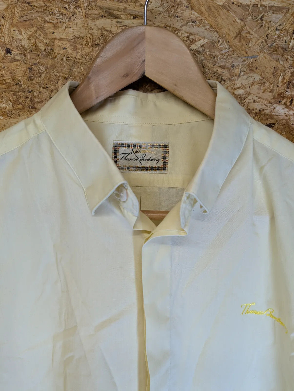 Vintage Thomas Burberry Short Sleeve Button Up Shirt Mens XL Yellow Cream Cotton