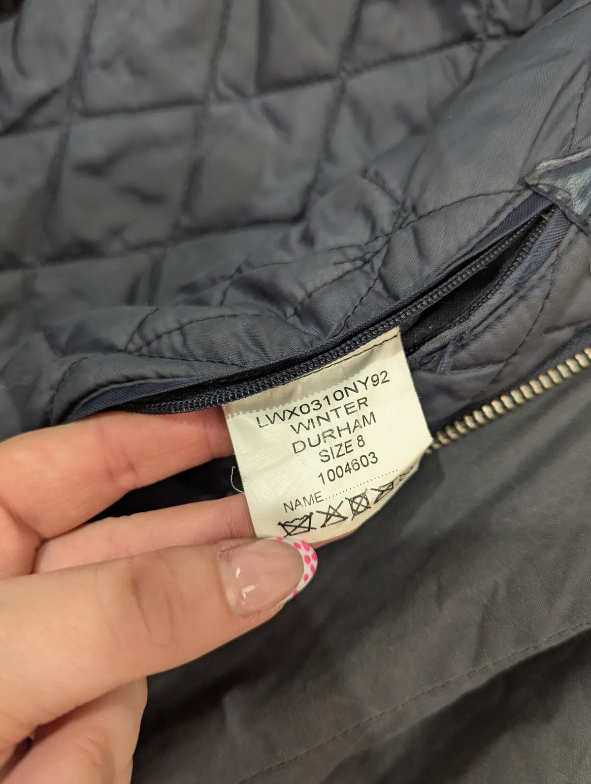 Barbour Winter Durham Parka Womens UK8 Navy Waxed Cotton Hooded Insulated