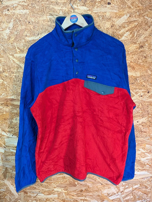 Patagonia Synchilla Fleece Mens Large Blue Red Snap-T Pullover Hiking Walking