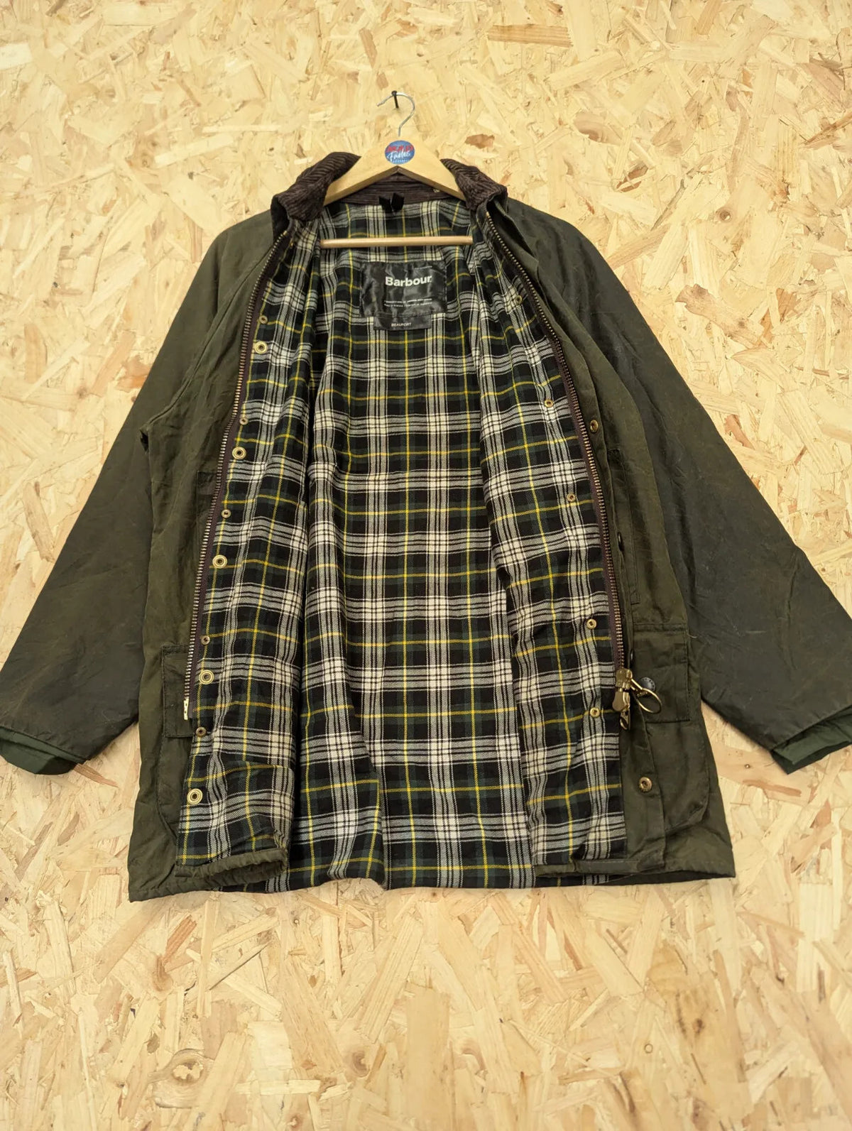 Vintage Barbour Beaufort Wax Jacket Men Medium C40 A150 Sage Green Tartan Lined