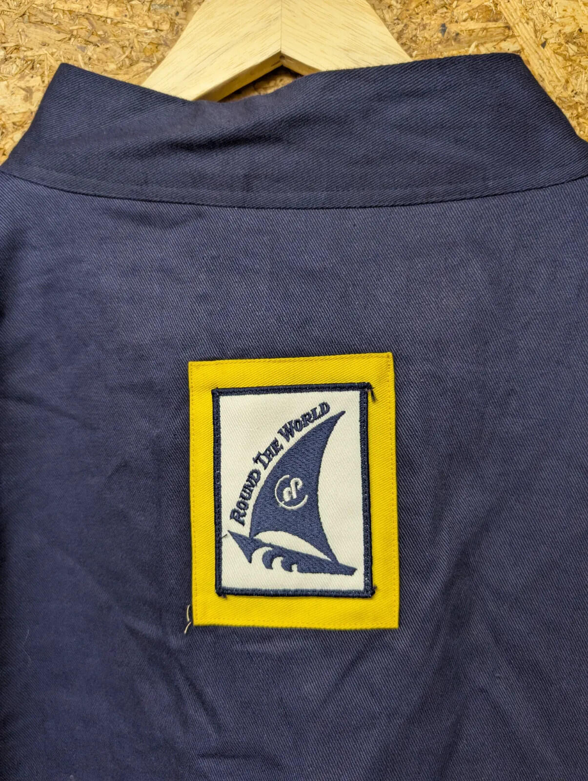 Vintage Smock Company Pullover Oversized Medium Yellow Blue Twill Nautical 1992