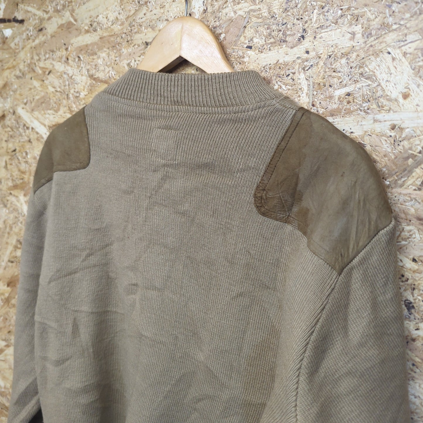 Filson Tan Brown Wool Henley Button Crew Neck Jumper Suede Sweater USA Medium