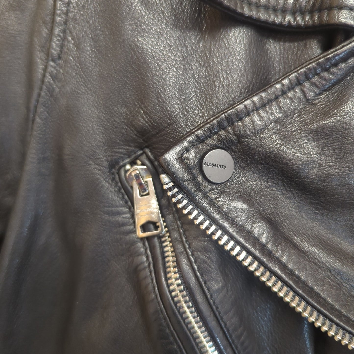 All Saints Griffen Black Leather Biker Jacket Motorbike Size UK 12 Medium
