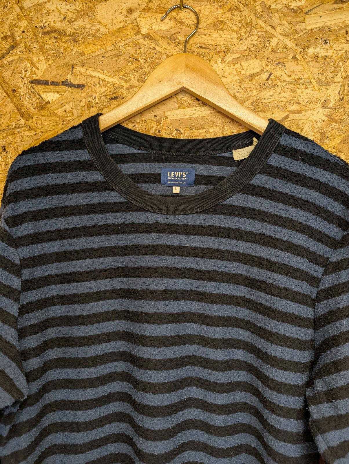 Levis Made & Crafted Jumper Large Men Striped Retro Knit Crew Neck Navy Blue LVC