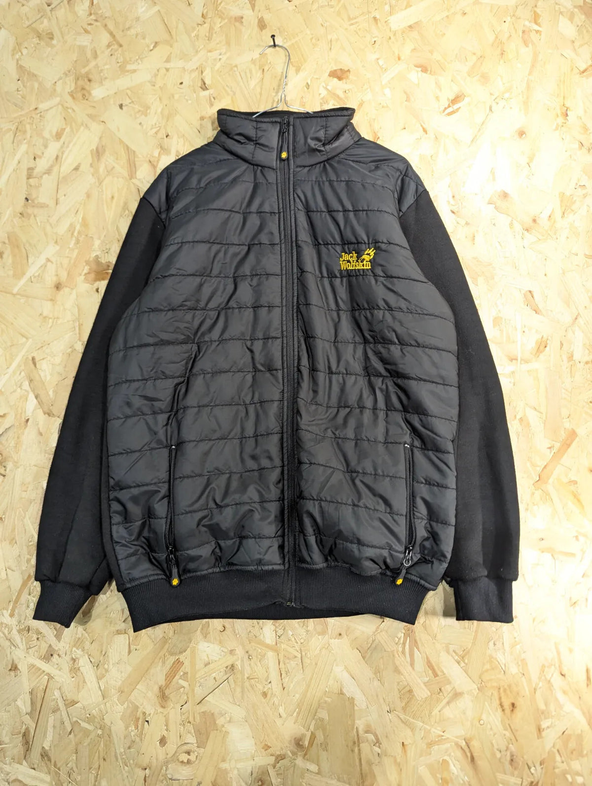Jack Wolfskin Puffer Bomber Jacket Men Large Black Fleece Quilted Hiking Walking