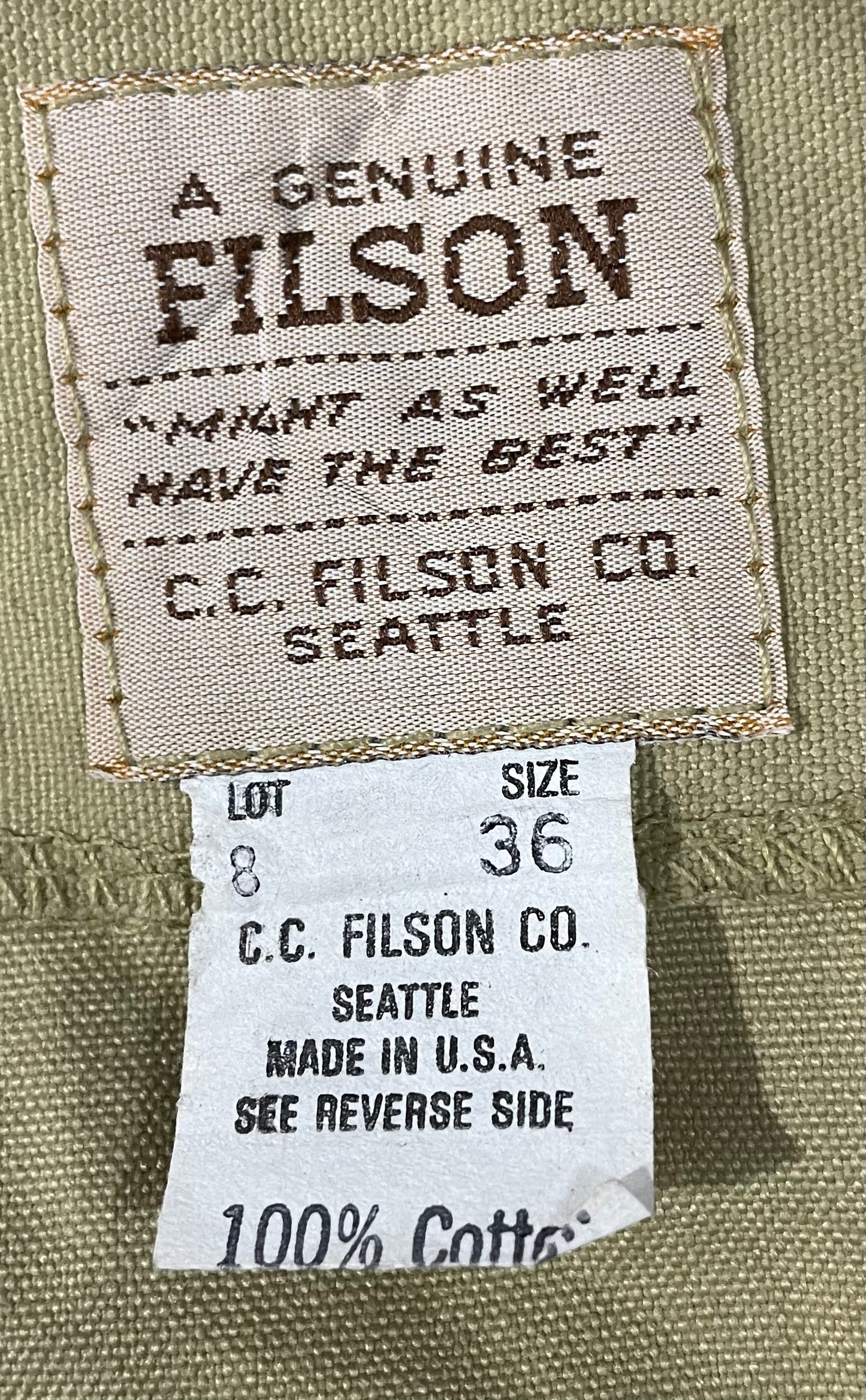 Filson Dry Tin Cruiser Vest Made In USA Style 8 Cloth Gilet Body Warmer 36 Small