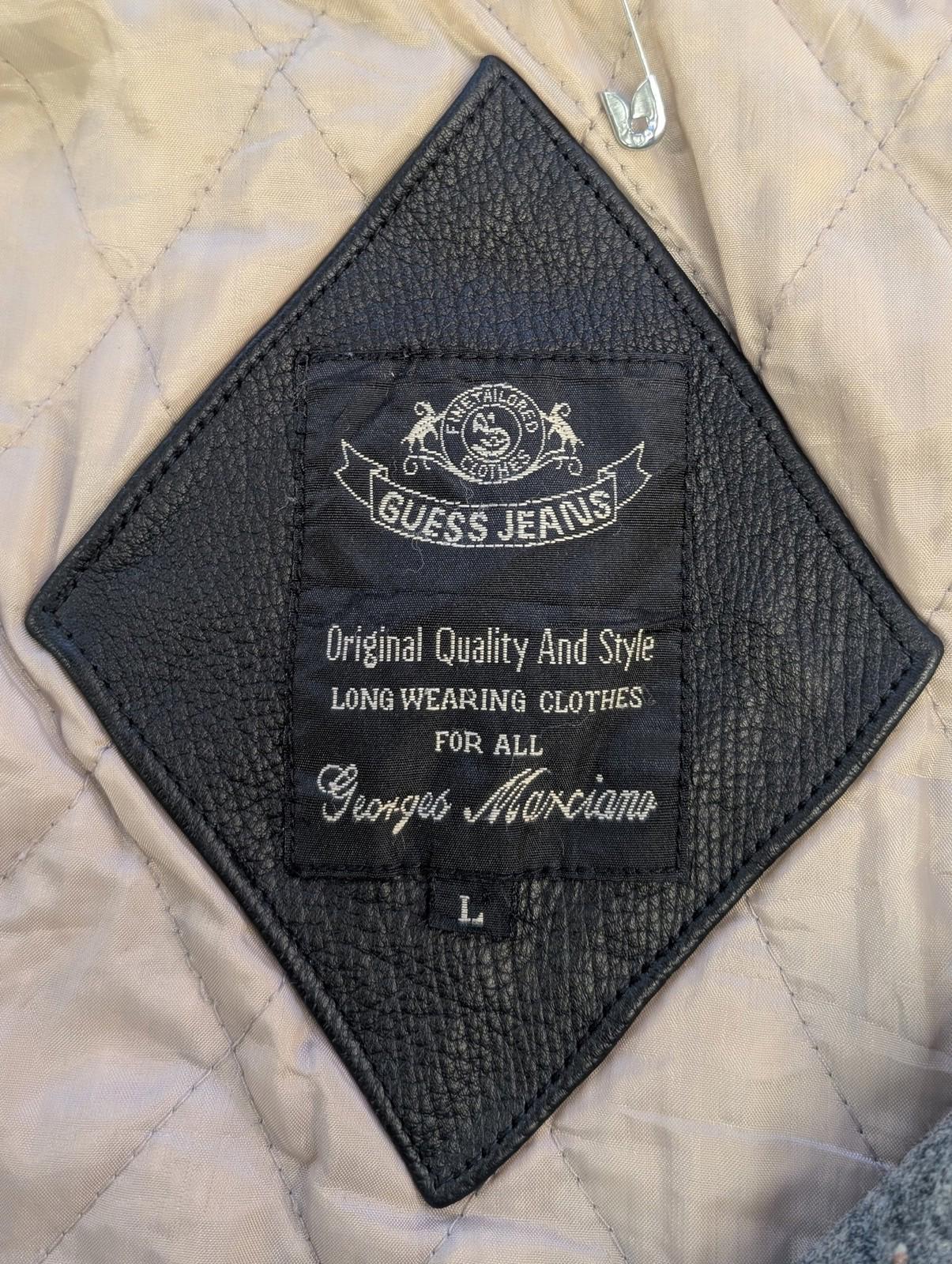 Guess Jeans Varsity Jacket Large Men Vintage 90s Wool Blend Leather Grey Black