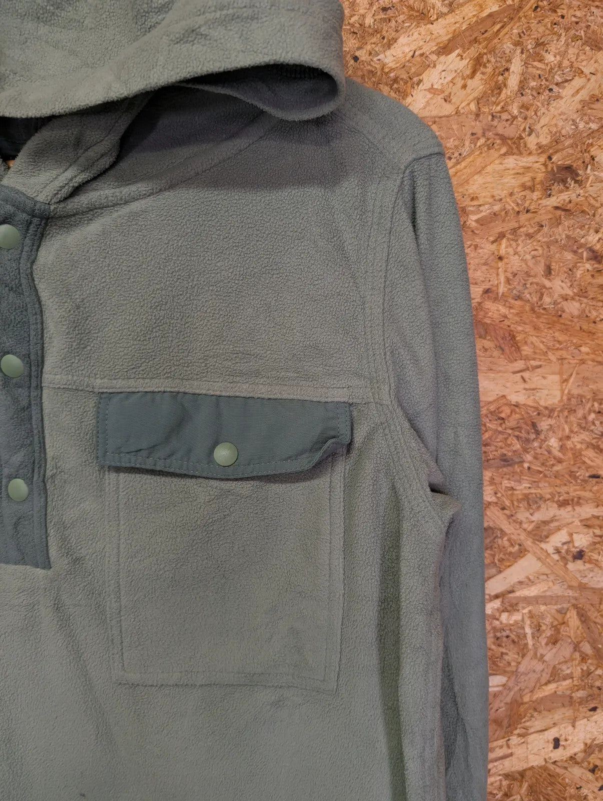 Patagonia Hooded Fleece Pullover Mens Large Green Snap-T Pockets Retro Synchilla