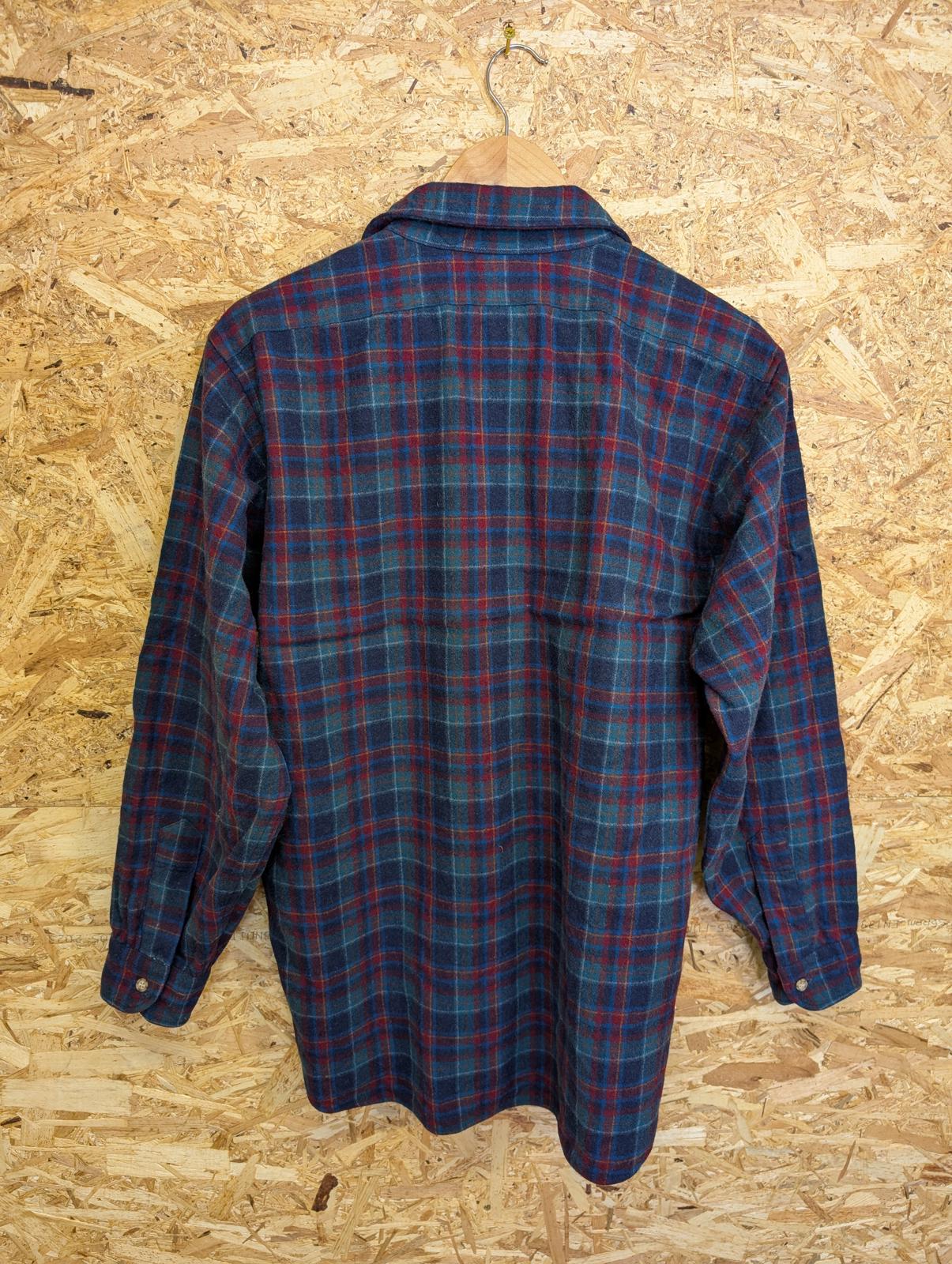 Pendleton Shirt Mens Large Blue Green Red Navy Check Plaid Wool Made In USA