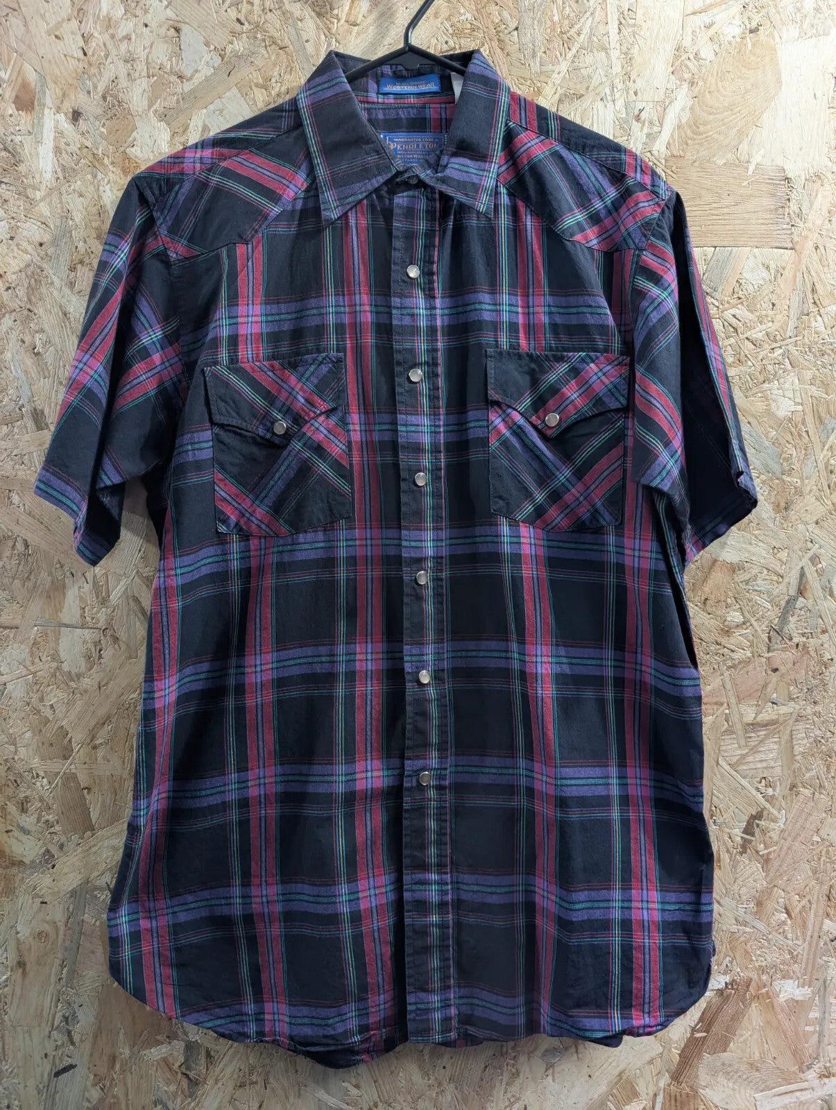 Pendleton Short Sleeve Shirt Men Large Black Check Plaid High Grade Western Gear