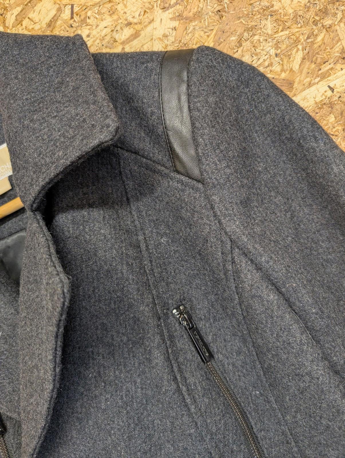 Michael Kors Peacoat Jacket Small Women Faux Leather Trim Charcoal Wool Blend