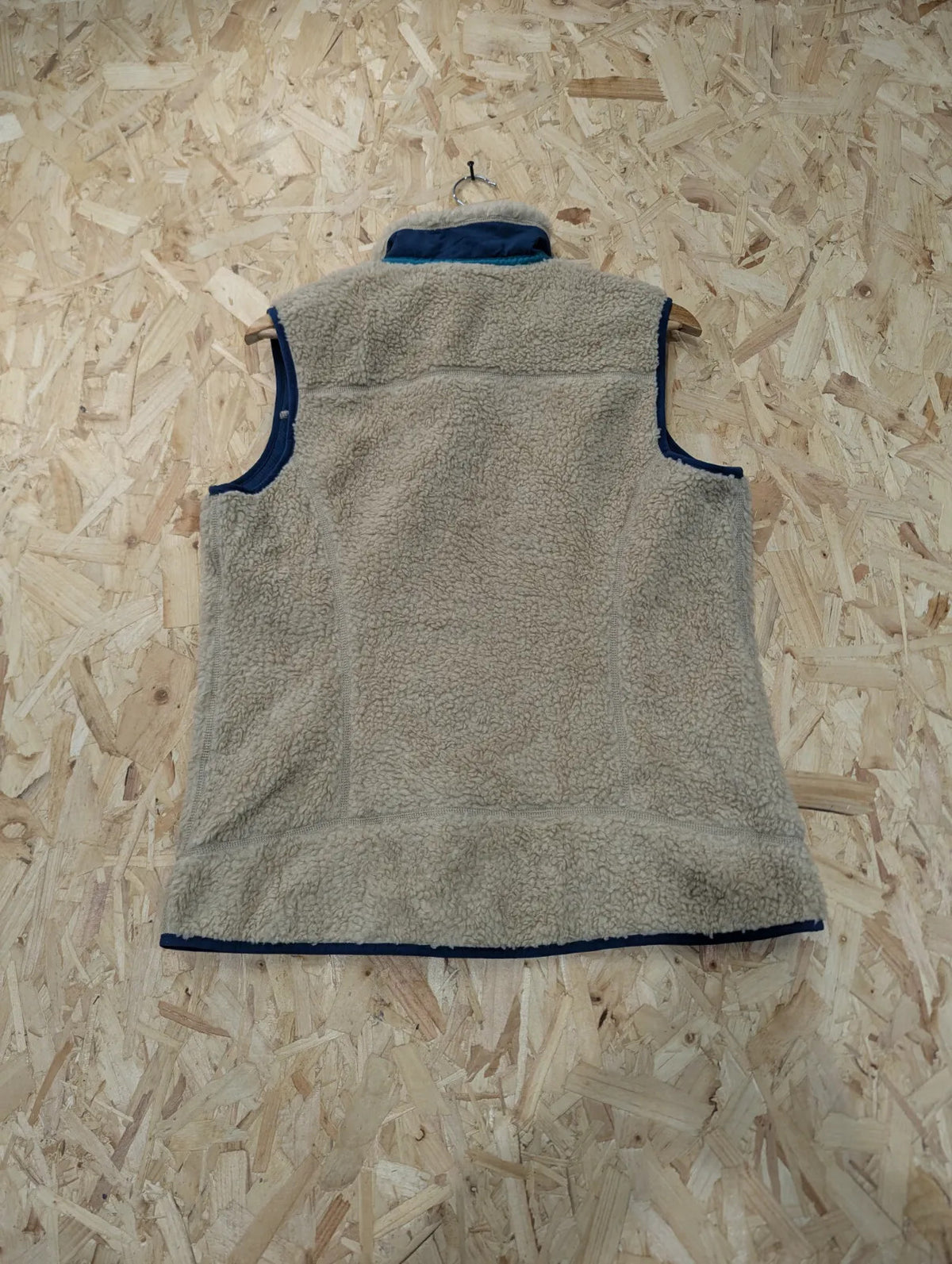 Patagonia Retro-X Fleece Gilet Mens Large Oatmeal Beige Navy Vest Deep Pile
