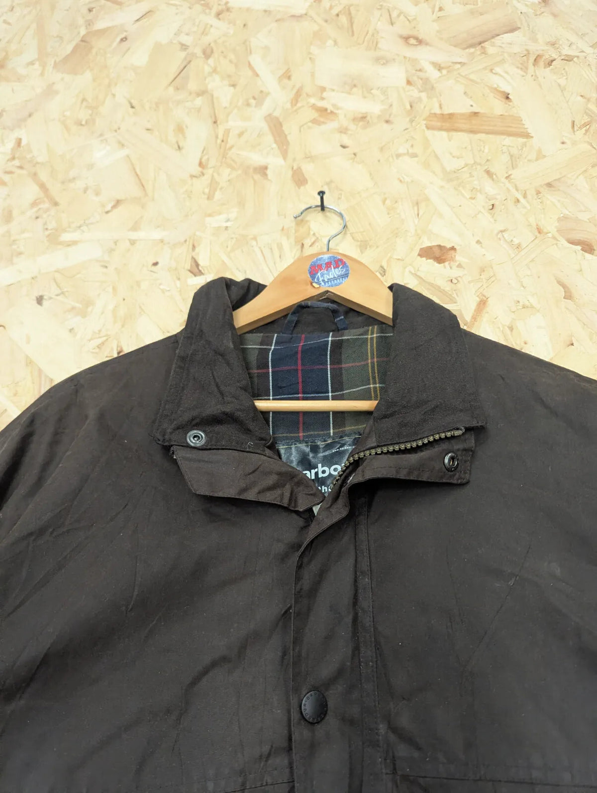Barbour Trapper Wax Jacket Mens Large Brown Cotton Tartan Lined Breathable