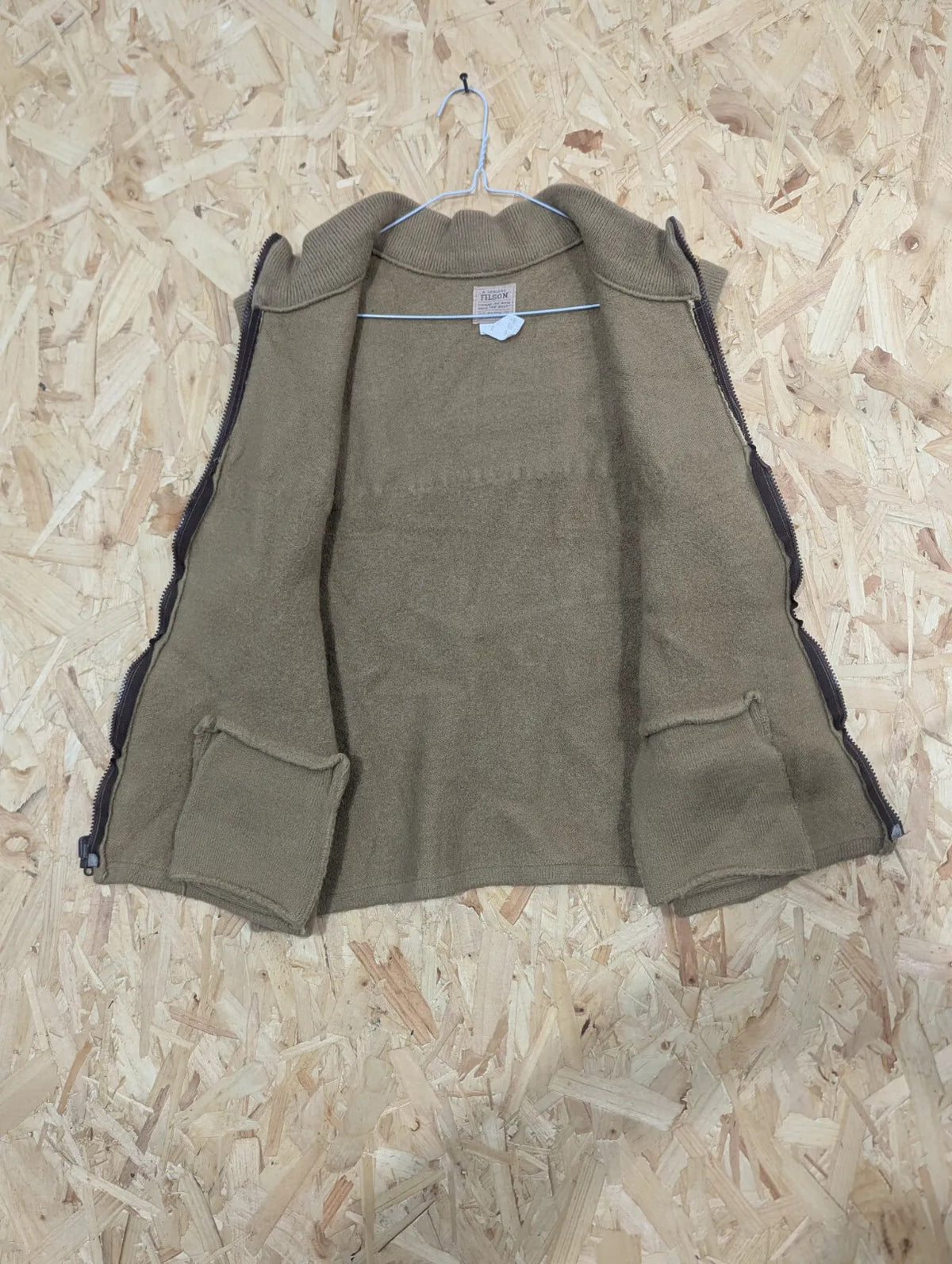 Filson 705 Vest Mens Large Beige Tan Wool Tin Cloth Cotton Full Zip USA Made
