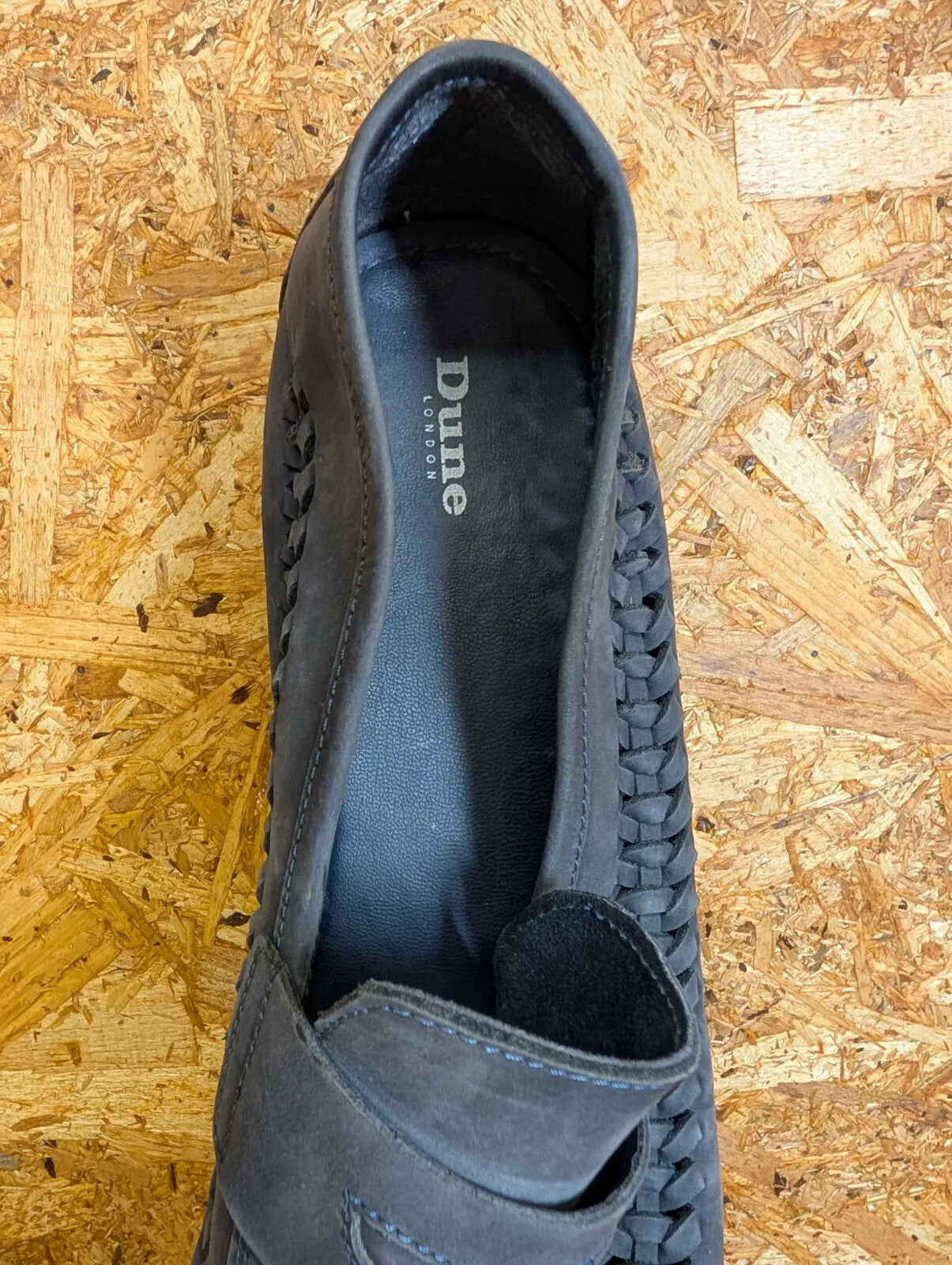 Dune London Badgers Slip On Loafers Mens UK 11 Navy Blue Leather Tassel Woven