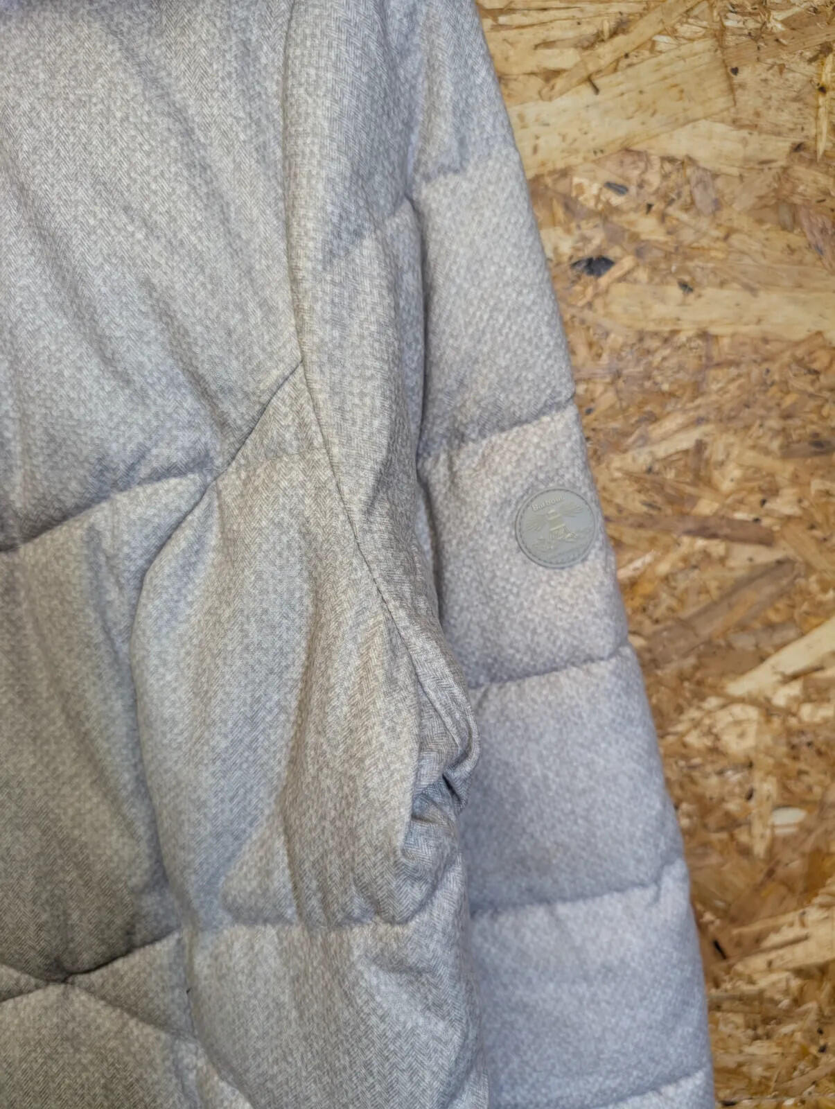 Barbour Sternway Quilted Coat Size 12 Womens White Grey Hooded Parka Beacon Long